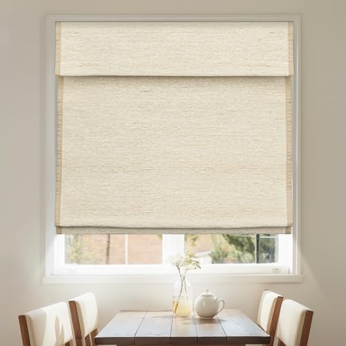 Pasoun Cordless Roman Shades Custom Natural Linen Weaving Roman Blinds