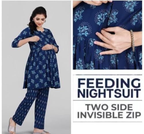 Image of Women's Rayon Fabric Feeding Night Suit for Women (TOP and Bottom)