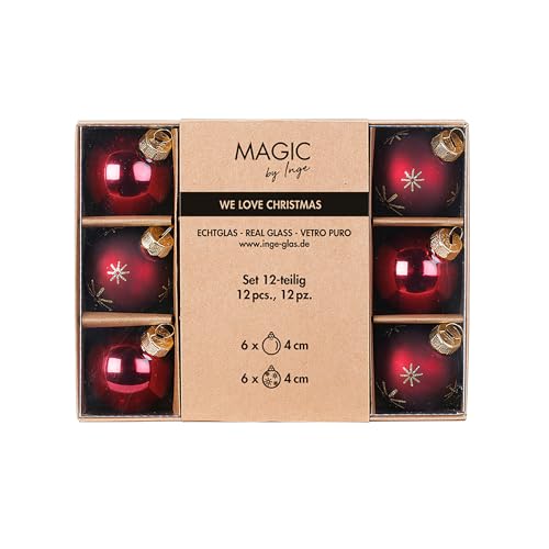 Weihnachtskugeln Glas 4cm 12 Stück - Glitzer mit Motiv - Christbaumkugeln Weihnachtsbaumkugeln für Weihnachten - Christbaumschmuck & Weihnachtsbaumschmuck - Smooth Port