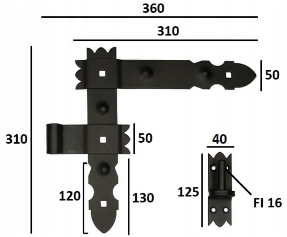 Set di cerniere per garage 300 x 50 mm – Cerniera robusta per cancello e garage – 6 elementi incl. cerniere e perni – Per porta Verniciata a Polvere, Durevole e Decorativa