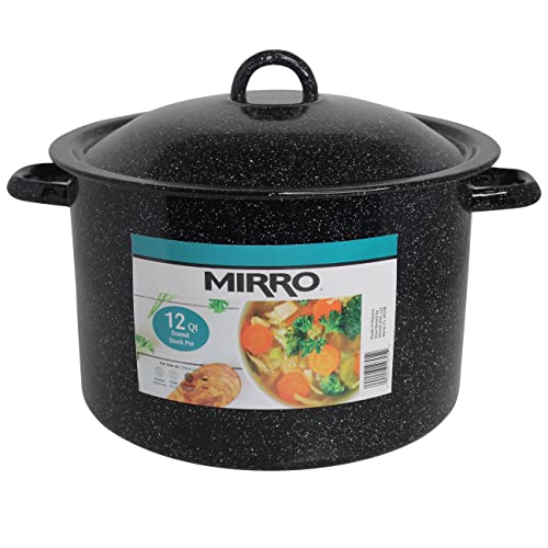 Mirro 12Qt Traditional Vintage Style Black Speckled Enamel on Steel Stock Pot with Lid, (MIR-10705) - Thumbnail 2