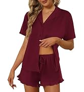 Anjue Women's Short Sleeve Pajama Set - Soft Bamboo Viscose Lounge Set With Pockets, Button Up (Purple, XXL)