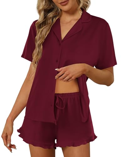 Image of Ekouaer Pajamas Set for Women Short Sleeve Sleepwear Button Down Pjs Lounge Sets Soft Nightwear