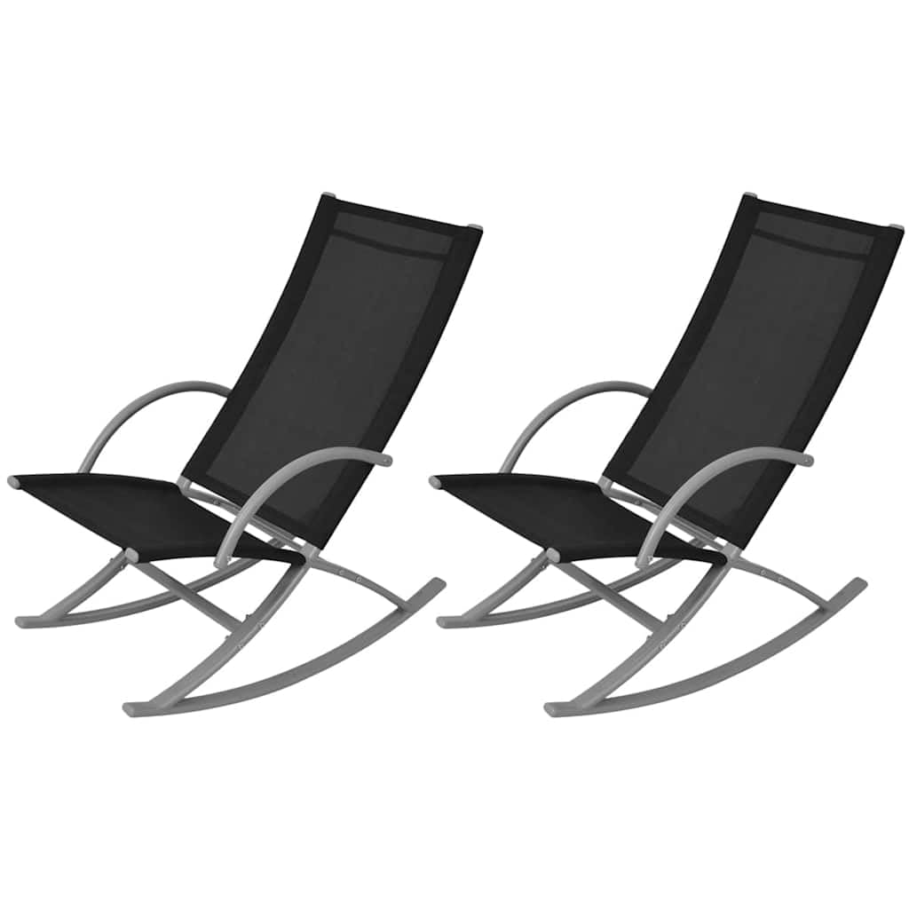 Lot de 2 chaises à bascule de jardin en acier et textilène noir