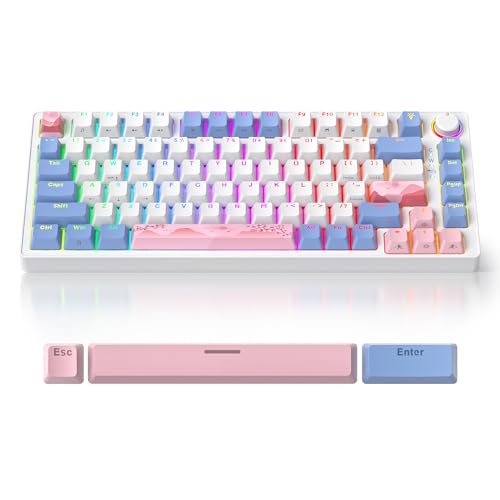 Clavier de jeu mécanique 75 % rose rétroéclairé RVB avec bouton rotatif et switches linéaires