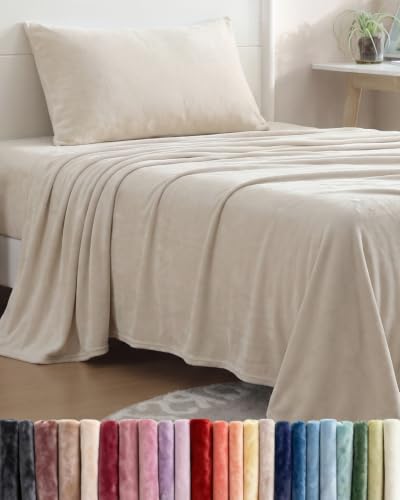 Image of Fleece Sheets Twin Size Set - 3-Piece Velvet Flannel Sheet Set - Cream