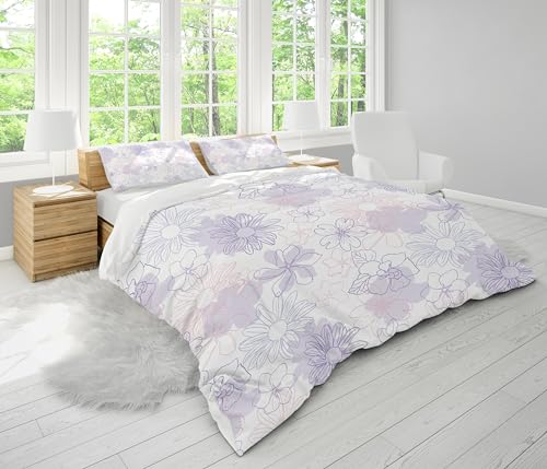 Parure de lit king size aux finitions soignées et lignes florales simples
