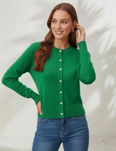 Image of Women's Casual Slim Fit Cardigan Sweaters Long Sleeve Button Down Lightweight Waist Length