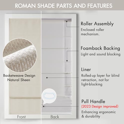 Madison Park Galen Cordless Roman Shade, 31"W x 64"H, Sheen Ivory ï¿½ Room Darkening, Thermal Insulated, Energy Efficient Window Blind with Subtle Sheen Basketweave Fabric for Privacy