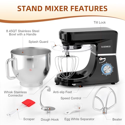 Image of Dough Mixer 8.45 QT Electric Mixer - 660W 6 Speed Large Capacity Kitchen Stand Mixer with Whisk Dough Hook Mixing Beater Household Food Mixer for Baking Cakes Cookie Bread Salad