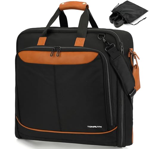 TONRUYN Sac à Costumes pour Homme Housse à Vêtements de Voyage Hanging Garment Bag avec Sangles et Compartiment pour Ordinateur Portable de 15,6 Pouces,...
