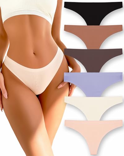 Image of FINETOO 6 Pack Thongs for Women Seamless Breathable Underwear No Show Floral Print Panties Invisible Hipster XS-XL