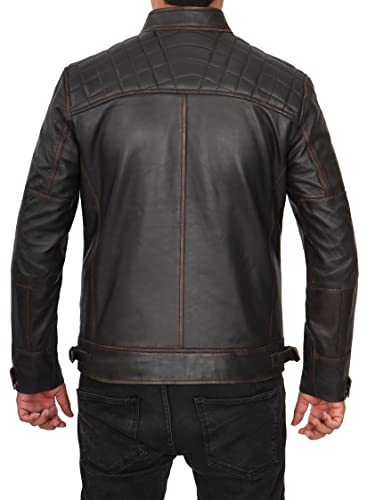 Decrum Brown Leather Jacket Men - Quilted Moto Jacket Men For Bikers | [1100113] D1 Ruboff, M #TOP3