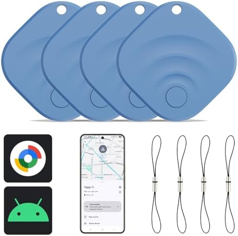 Reyke 2025 Upgraded Android Air Tracker 4 Pack, Bluetooth Tracker for Android Phones, Compatible with Google Find Hub Device, Item Locator for Keys, Luggage, Backpack, Travel, Blue