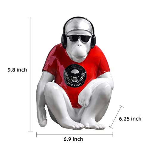 Micdecor Polyresin Cool Gorilla Sculpture Rock & Roll Audiophile Style Home Office Pub Decoration Desk Ornaments Windowsill Statue Bedroom Figurine (Red) #TOP1