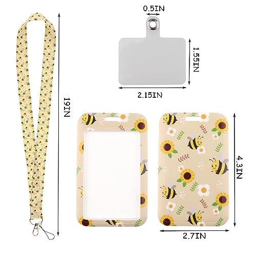 JUDODUCK Cordão de girassol abelha com suporte de crachá de identificação, almofada de telefone para