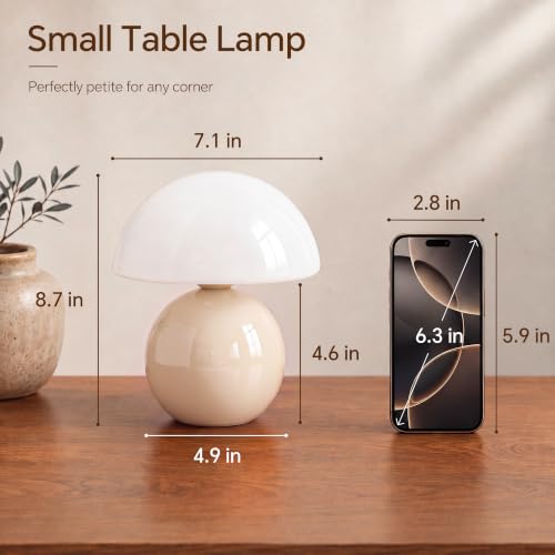 Image of Dawnwake Mushroom Lamp Table Lamp for Bedroom-Small Desk Table Lamps,Cream | 8.7 inch Mid Century Modern Table Lamps for Living Room Bedroom Decor,Cute Ceramic Lamps for Mushroom Home Room Decor,Glass Shade