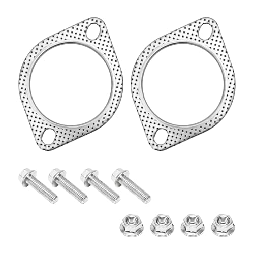 Wevdn 2 PCS Car Exhaust Gasket, 3 Inch 2-Bolt Exhaust Pipe Flange Gasket Replacement with 4 Screws, High Temp Exhaust Gasket for Headers Turbo Catback Axleback, Car Accessories