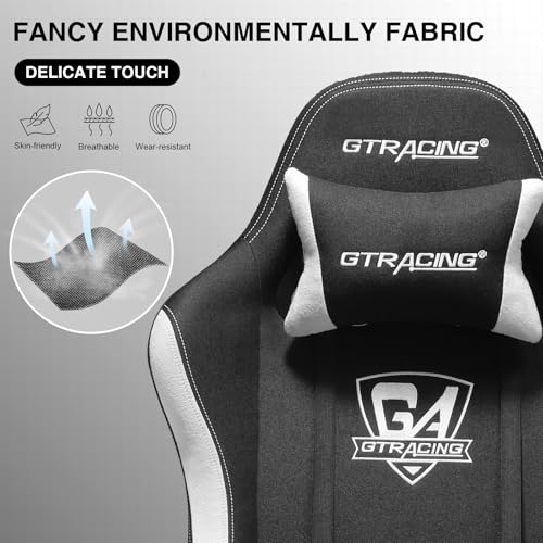 GTRACING Gaming Chair with Footrest, Fabric Breathable Big and Tall Ergonomic Computer Chair 350 lbs with Adjustable Lumbar Support and Recliner, High Back Game Chair for Office Gaming, Black