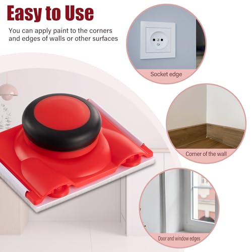Cretosou 2 Stück Farbkantenschneider Paint Edger Rot, Kantenstreicher Streichen Farbkanten Werkzeug mit 2 Ersatz-Farbpads, Latexfarbe Paint Pad für Wand und Decke Einschneiden Malen Ecke und Kanten
