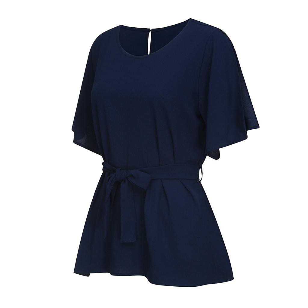 Damska koszulka na lato, na lato, na co dzień, z krótkim rękawem, koszulka typu henley, basic, luźna, tunika, bluzka, eleganckie koszule, niebieski, 3XL