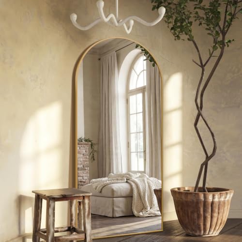 Image of 76 inchx35 inch Floor Mirror Full Length Arched Full Length Mirror Gold