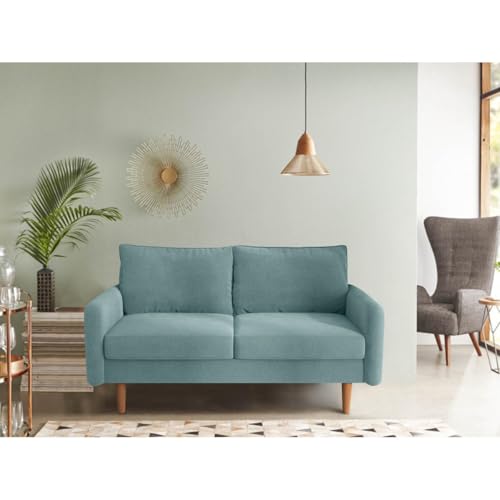 Image of Morrone Velvet Loveseat 2-Seater Sofa, Modern Upholstered Couch for Living Room, Bedroom and Office, Plush Cushion Accent Seating Furniture (Ocean Blue, 2 Seater)