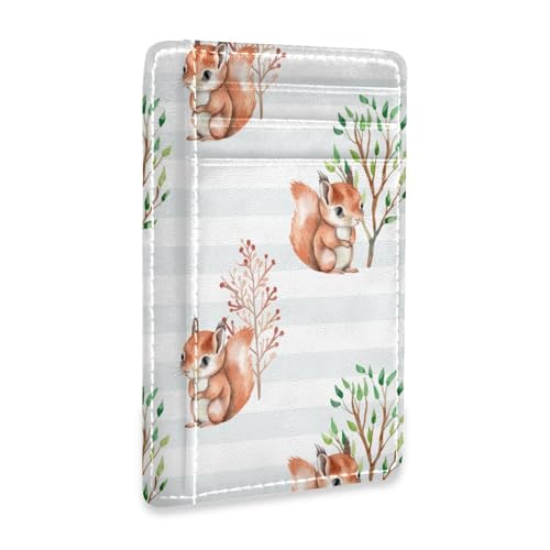 Watercolor Squirrel and Trees Slim Minimalist Front Pocket RFID Blocking Leather Wallets for Men Women