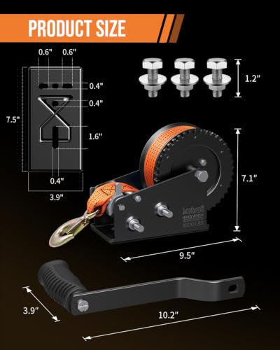 Image of Kolvoii 3500 lb Boat Trailer Winch, 33 ft Strap, 2-Speed 4:1 /8:1, Orange | Polyester Strap; Two-Way Ratchet; 8 mm High-Carbon Steel Gears; Galvanized Finish; Boat Trailer and Marine Loading