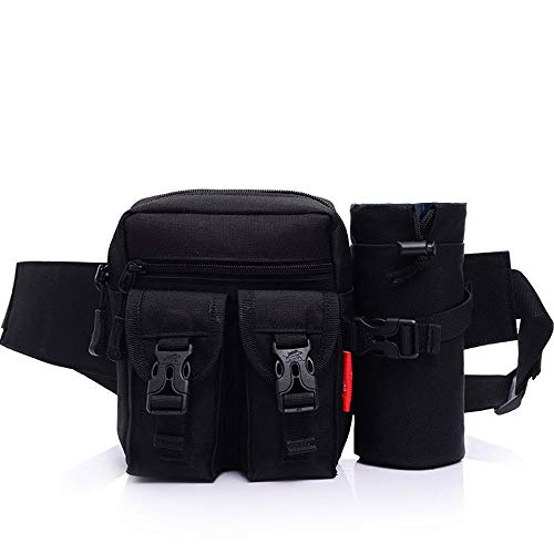 CHUCKSSS Paquete De Cintura Táctica con Botella De Agua Desmontable,Fanny Pack Portátil Senderismo Al Aire Libre Viajes,para La Vida Cotidiana Ciclismo Camping Senderismo Caza Pesca Compras (Negro)
