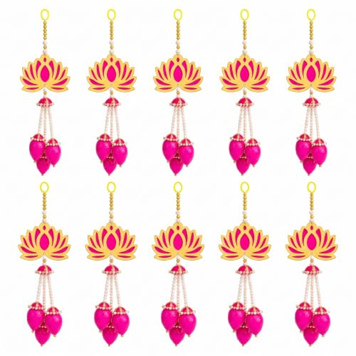 Image of JH Gallery Pearl Bead Lotus for Ganpati Decoration Items for Home - Handmade Ganesh Chaturthi Backdrop Decoration, Mandir & Balcony Hanging (16 Inch, Pack of 10)