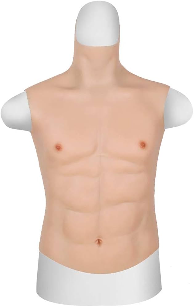 細偽腹筋 偽筋肉 マッチョ シリコン 筋肉 仮装 コスプレ ナチュラル (ホワイト, ファスナー付き)