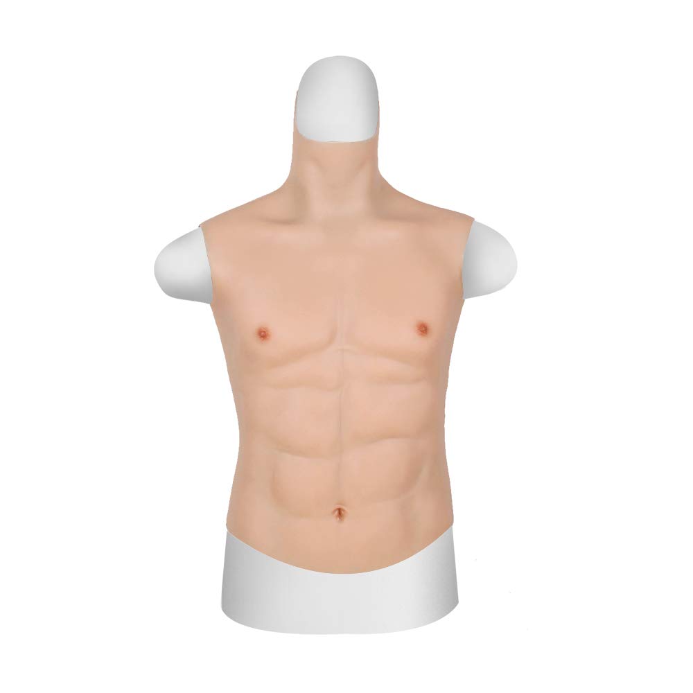 細偽腹筋 偽筋肉 マッチョ シリコン 筋肉 仮装 コスプレ ナチュラル (ホワイト, ファスナー付き)