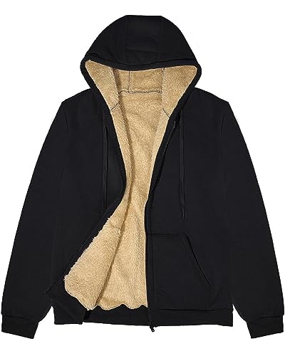 Joligiao Sudadera con Capucha para Mujer Chaqueta de Manga Larga con Capucha y Forro Polar Chaqueta de Invierno Cálida con 2 Bolsillos y Cremallera Abrigo Jersey Cálido y Esponjoso Negro M