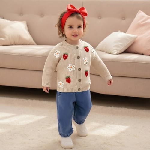 Kids Toddler Baby Girl Sweater Strawberry Embroidery Knit Cardigan Sweater Knitted Jacket Coat Warm Winter Clothes4