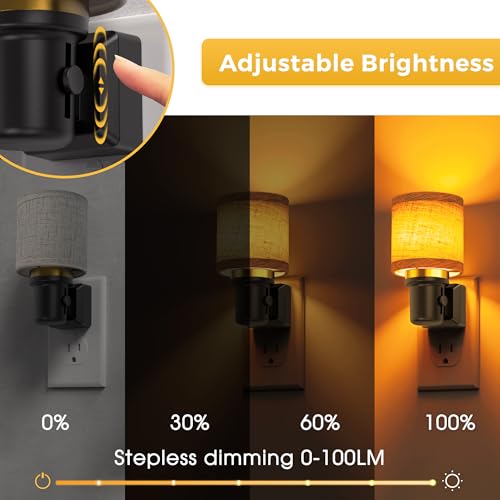 Image of L LOHAS LED Night Lights Plug into Wall, 2 Pack Linen Fabric Cylinder Decor Night Light, Dusk to Dawn Sensor Vintage Nightlight, Amber Warm 0-100LM Dimmable, for Bedroom Living Room Hallway