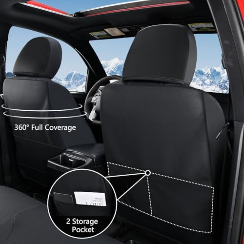 Image of Truckiipa Custom for Toyota Tacoma Front Pairs Car Seat Covers, Leather Waterproof Truck Seat Cushion Covers Fit for 4th Gen 2024 2025 2026 Toyota Tacoma Double Crew Cab, Front Pair, Black