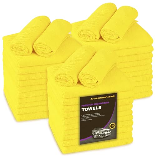 Blue Horizon Microfiber Cleaning Towels, 36-Pack, Ultra Soft Plush Washcloth, Professional Grade Premium Microfiber Detailing Cleaning Cloths, Car, Household and Commercial (Yellow, 16