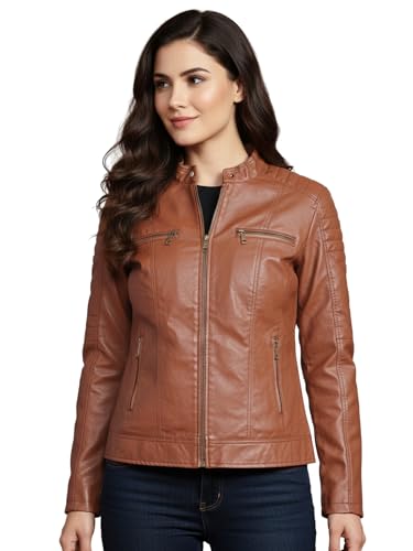 Image of Leather Retail Brown Jacket For Women's