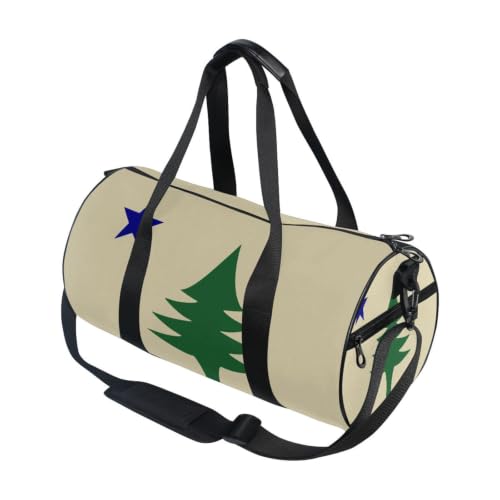 Bolsa de lona redonda con bandera de Maine, equipaje ligero de mano para deporte y viajes