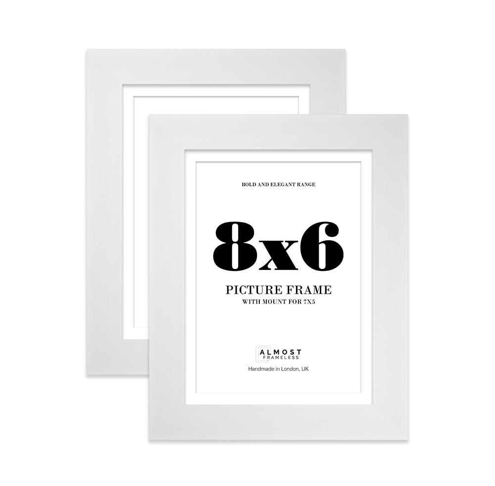 8x6" White Frame With Mount for 7x5" Pictures 28mm Edge Portrait and Landscape Display with Wall Hooks and Kickstand, 2 Pack