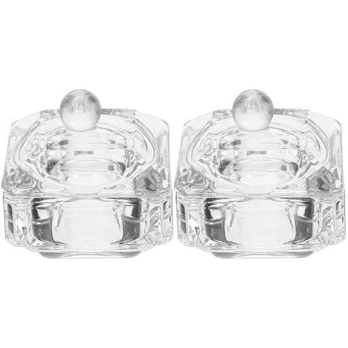 Acrylic Nail Brush Glass Dappen Monomer Dish Crystal Acrylic Nail Cup with Lid Square Acrylic Liquid Powder Dappen Bowl Dish Acrylic Powder Dispenser 2pcs
