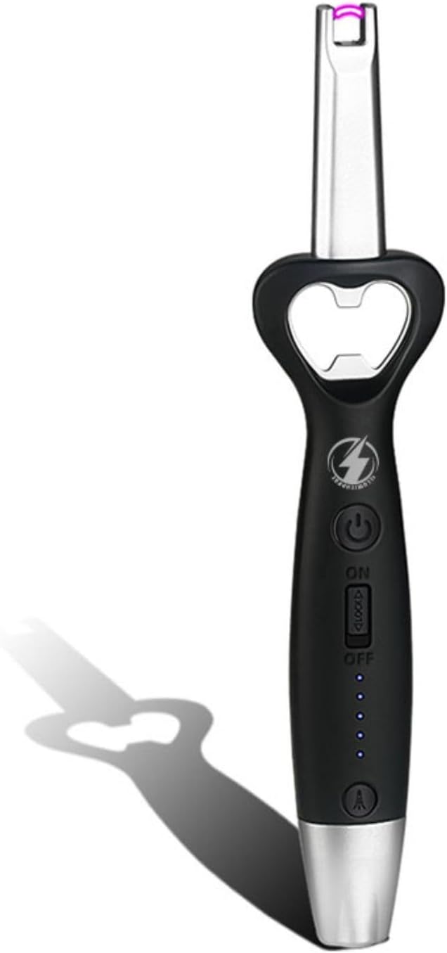 BBQ BRO Rechargeable Lighter & Bottle Opener with LED Flashlight - Matte Black Heavy Duty Camping Gear Windproof Electric Lighter Full Tang, Camping Essentials, BBQ Gift Idea
