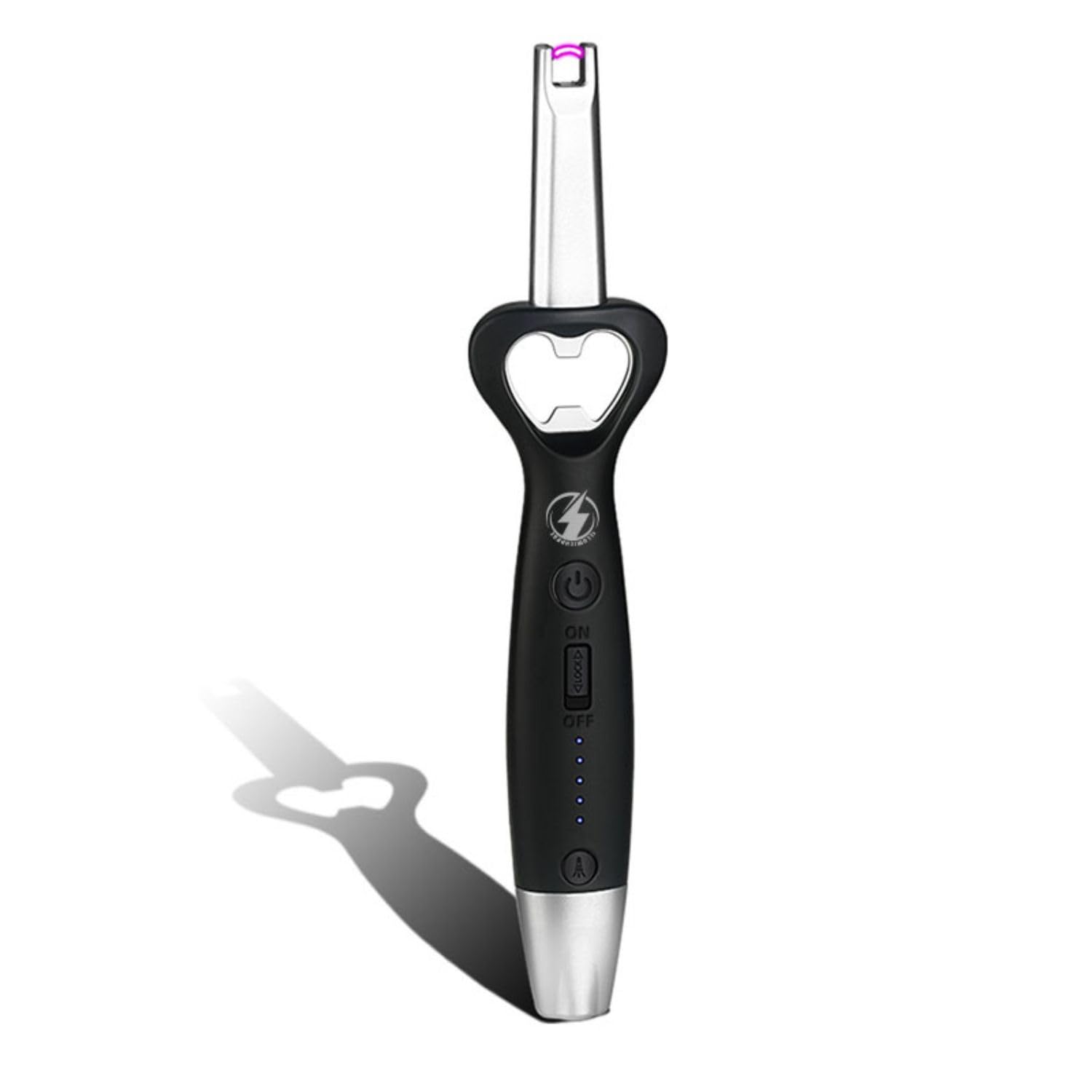 BBQ BRO Rechargeable Lighter Bottle Opener with LED Flashlight - Matte Black Heavy Duty Camping Gear Windproof Electric