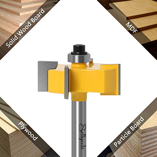 1/4 Inch Shank 4-Wing Rabbet Router Bit With 6 Bearings Set, Sellyoak Multi Rabbeting Router Bit Set For 1/4 Cutting Depth, Multiple Depths (1/8", 1/4", 5/16", 3/8", 7/16", 1/2" Adjustable Bearings) #TOP4