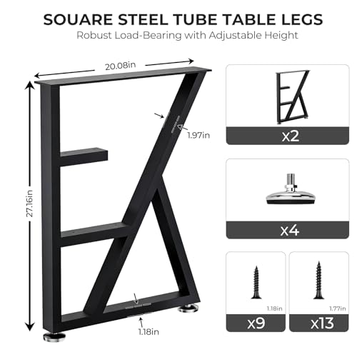 SNYXXOZ Table Legs 28”H x 20”W Heavy Duty Metal Furniture Legs K Shape for Dining Table Kitchen Table Office Desk Table Base Replacement with Adjustable Feet Pads Screws 1000 LBS Load Black Set of 2 by SNYXXOZ - Image 2