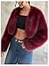 Verdusa Women's Faux Fur Coat Furry Fuzzy Open Front Cropped Jacket Fall Winter Clothing Burgundy Large