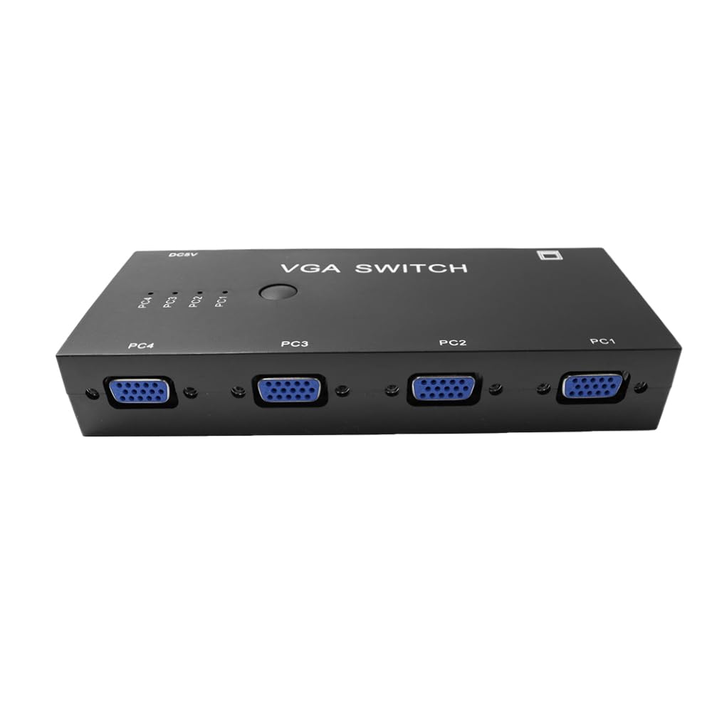 Boîtier de Commutation VGA 4 PC vers 1 Moniteur, VGA 4 en 1 Sortie, Commutation Audio vidéo VGA, avec Bouton Manuel Full HD 1080P pour Ordinateur, TV, projecteur