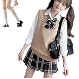 [COSSA] 制服 コスプレ 女子高生 5点セット スクール制服 可愛い 学生服 高校生 中学生 パーティーウェア 通学 通勤 学園祭 文化祭 入学式 卒業式 コスチューム (カーキ, M)