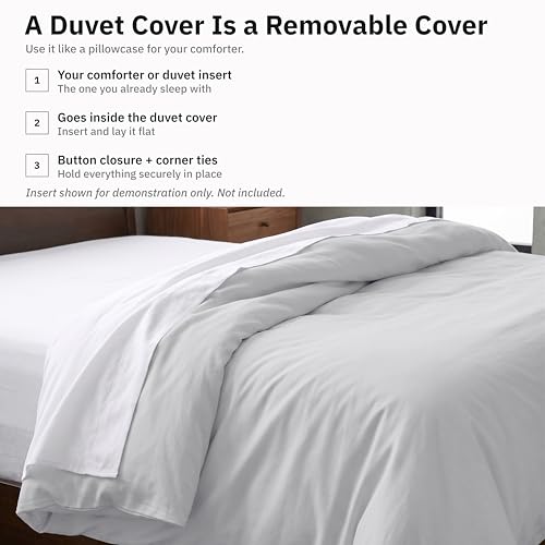 Image of California Design Den Full /Queen Bed Duvet Cover Only - 400 Thread Count, 100% Cotton Sateen, Soft Duvet Cover Queen Size Cotton, Button Closures, Corner Ties, Durable Bedding - Silver